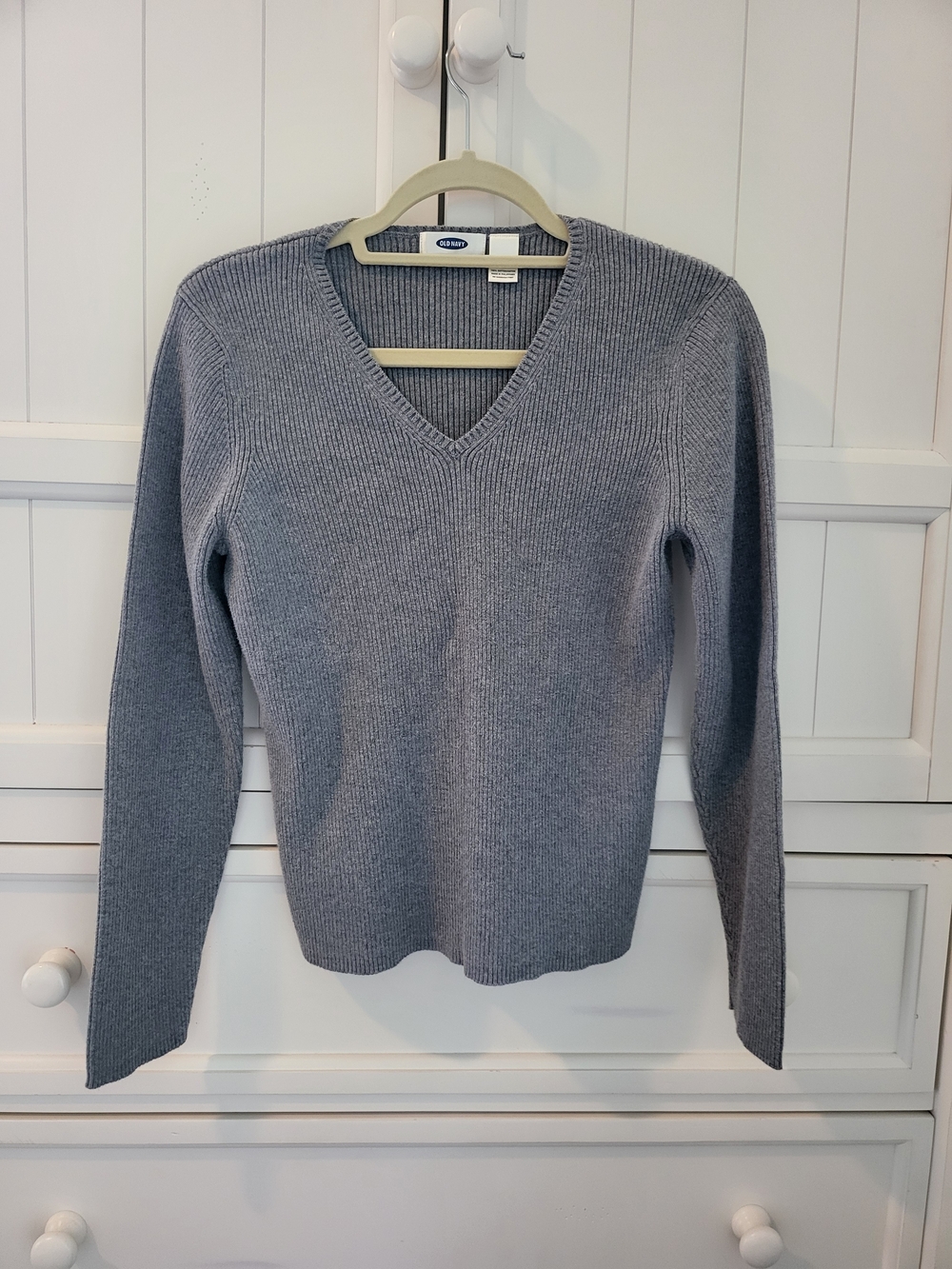 Old Navy Women's XL Gray V‑Neck Ribbed Knit Sweater